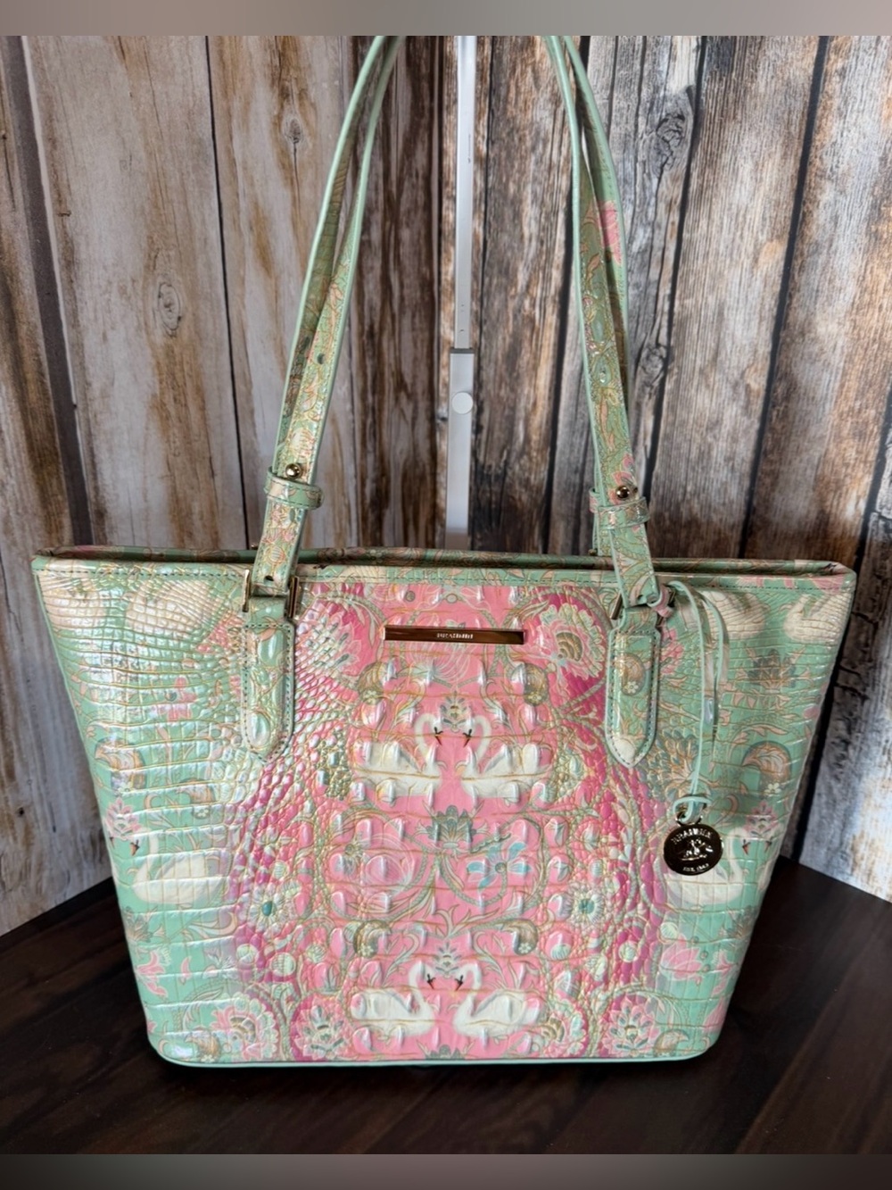 HARD TO FIND BRAHMIN ODETTE OMBRE MEDIUM ASHER LEATHER SWANS FIRM HTF NWT